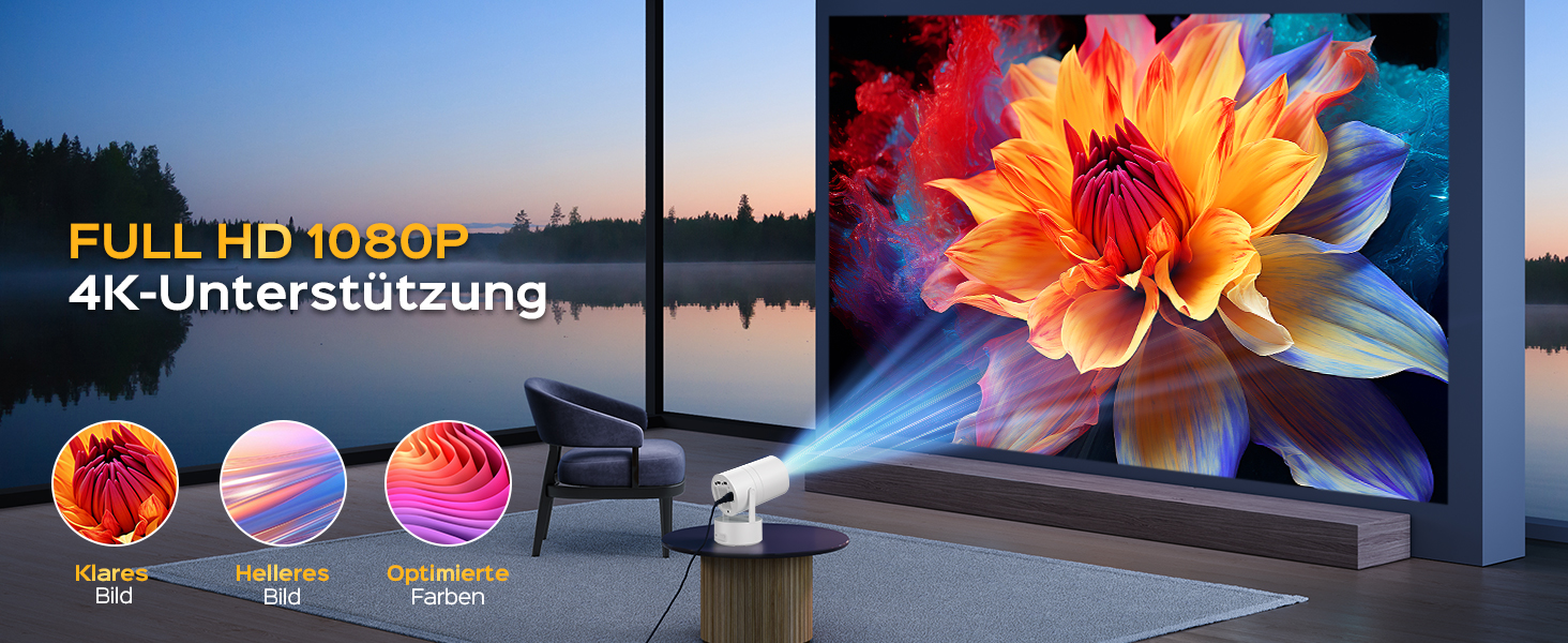 Aubor Mentech Mini Beamer 4K: Портативний проєктор для дому з Wi-Fi 6, BT 5.2 та Android OS, Auto Keystone, 180° та підтримкою HDMI.