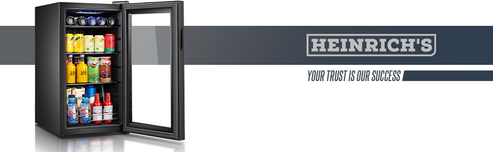 Міні-холодильник Heinrich's з скляними дверцятами: компактний, тихий (40dB), LED-підсвітка, для офісу, кемпінгу, саду, 77 літрів, 3 полиці