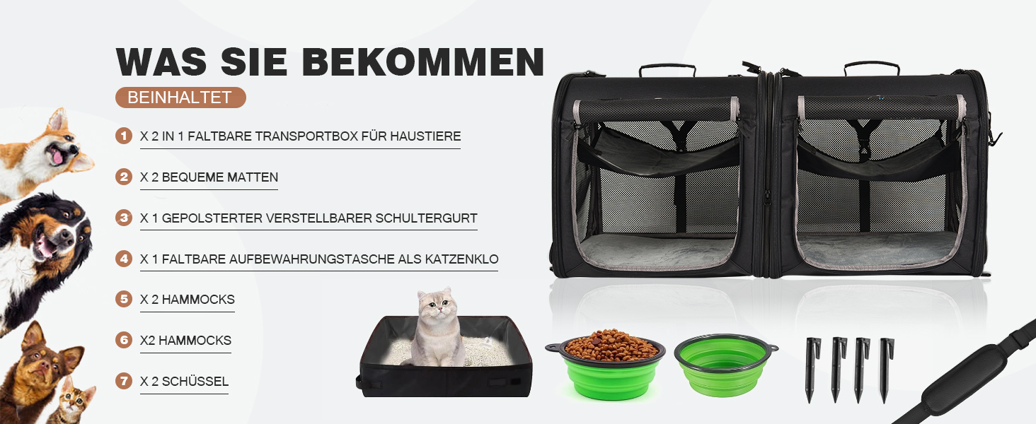 Складана переноска для котів Wakytu велика, 89x35x43 см, для 2 котів, 2-в-1 переноска та автокрісло, безпечна та провітрювана, підходить для подорожей, ветеринара, для маленьких собак та котів. Чорний колір.