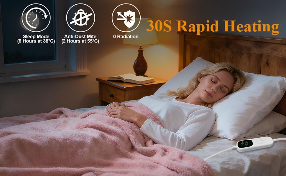 Електрична ковдра Aischens з фланелі, бавовни та шерпи, 130x180 см, двошарова, швидкий нагрів 30S, захист від мікроорганізмів, режим сну, 6 температурних режимів, таймер 1-10 годин, захист від перегріву, сірий колір