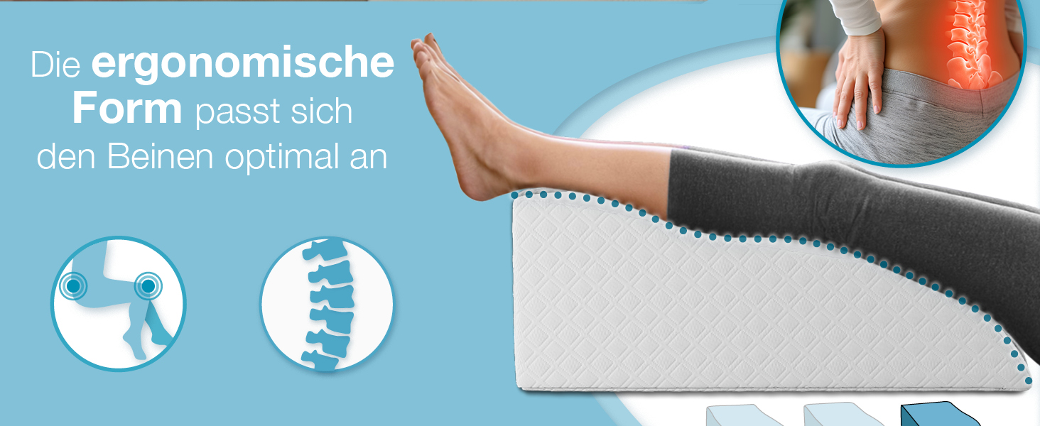 Подушка для ніг з ефектом пам'яті ELONEO для розвантаження та підйому ніг, знімний чохол, 68x40x16 см, біла