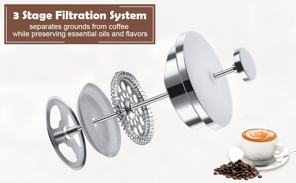Френч-прес для кави з нержавіючої сталі, 1000 мл, з подвійними стінками, ізольований, для дому, кемпінгу та офісу