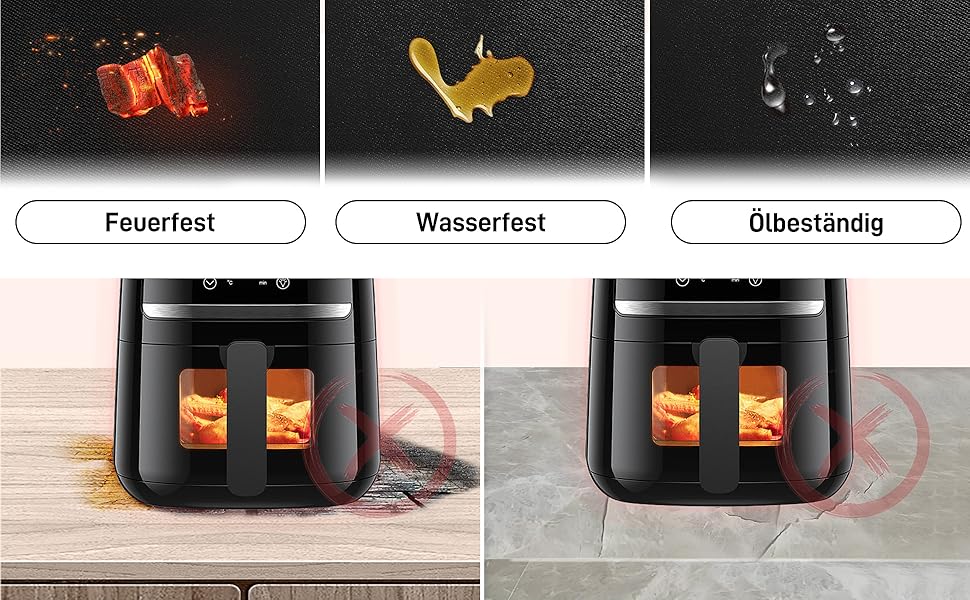 Термостійкі підкладки під фритюрницю 2 шт. 40x45 см, 1 мм - захист від нагріву для стільниці, масло- та водовідштовхувальні, легко миються, чорного кольору