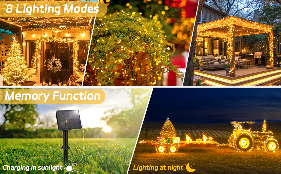 Сонячна гірлянда для зовнішнього використання, 120 LED, холодне біле світло, 8 режимів, для саду, двору, тераси, весільної декорації (5м, тепле біле світло)