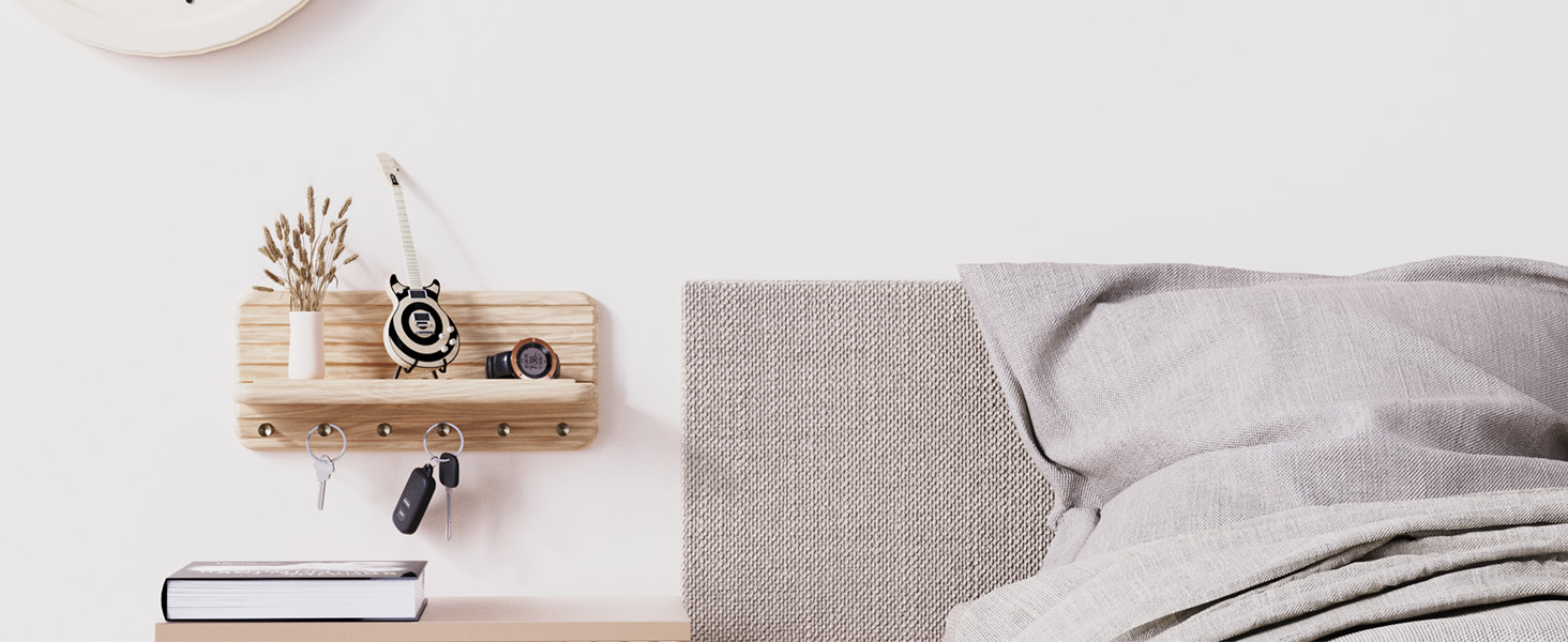 Дерев'яне ключове дошка з полицею та 6 гачками для прихожей, коридору, кухні