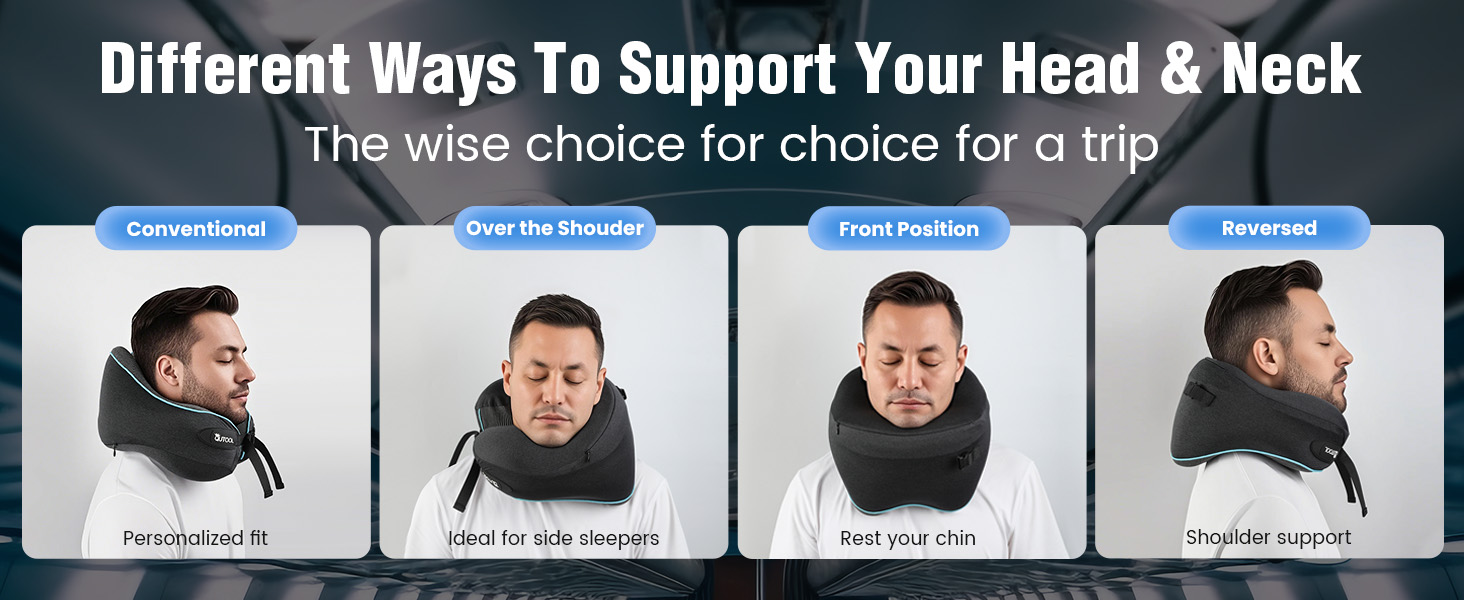 Подушка для шиї у літак Memory Foam з регульованими ремінцями, дихаючим чохлом, у вигляді «вушка» для літака, авто, поїзда. У комплекті сумка з гачком для зручного транспортування. Стандартна, для дорослих