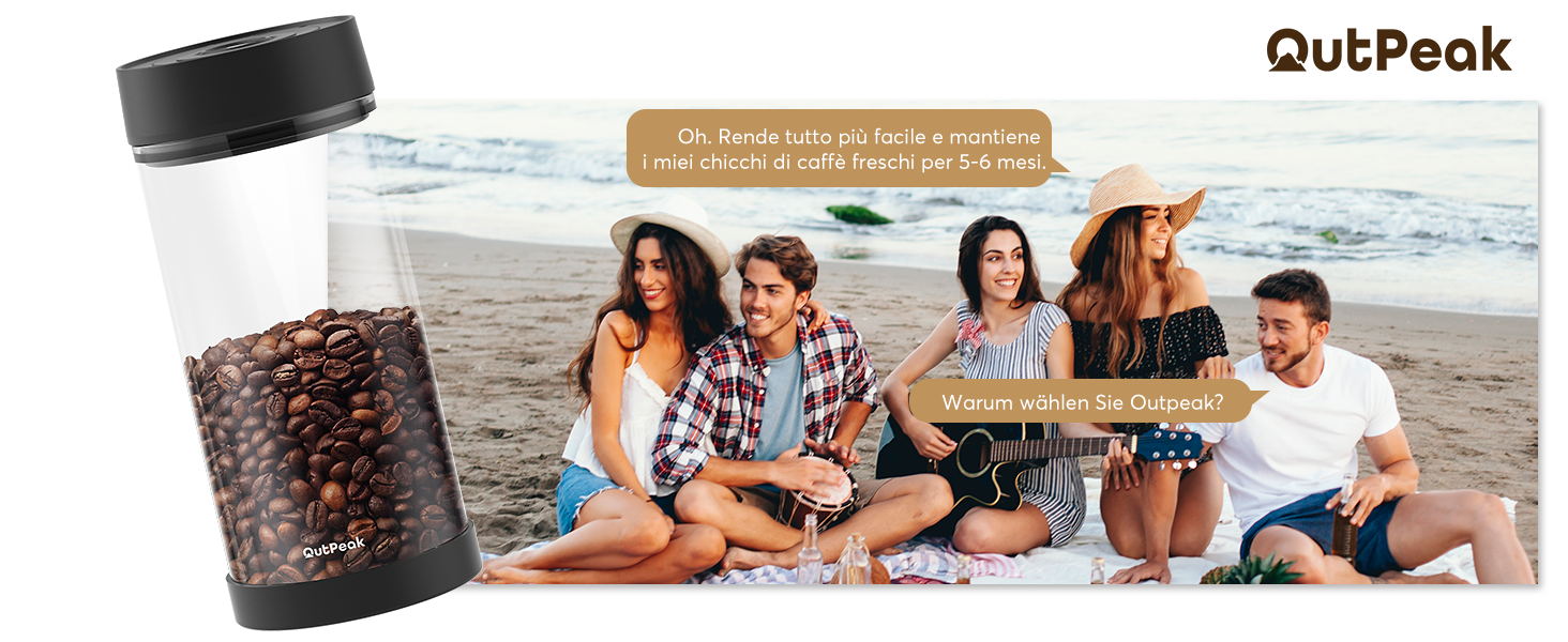 OUTPEAK 2025 Kilo Auto Вакуумна кавова банка 1,8L для 601.0 г кавових зерен, автоматичне управління, нержавіюча сталь, з ложкою, 6-місячний запас свіжості (Barista Champion's Choice) (G1350)