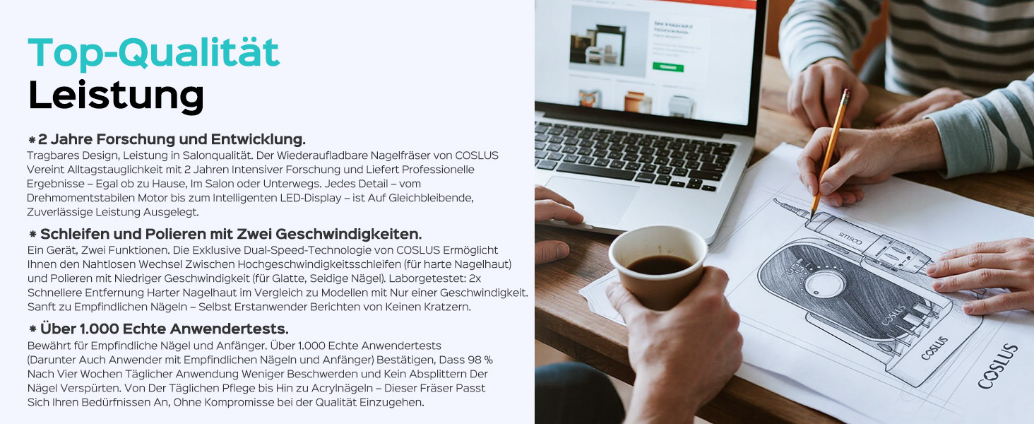 Електрична машинка для манікюру COSLUS 40000 об/хв: професійний набір для догляду за нігтями 6-в-1. Підходить для гелевих та акрилових нігтів, видалення гелю та педикюру. Компактна, тиха, біла.