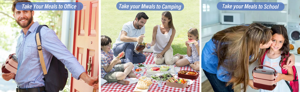 Ланчбокс Brotdose на 3 секції, 2200 мл, з посудом, без BPA, для дорослих, мікрохвильова піч, бежевий