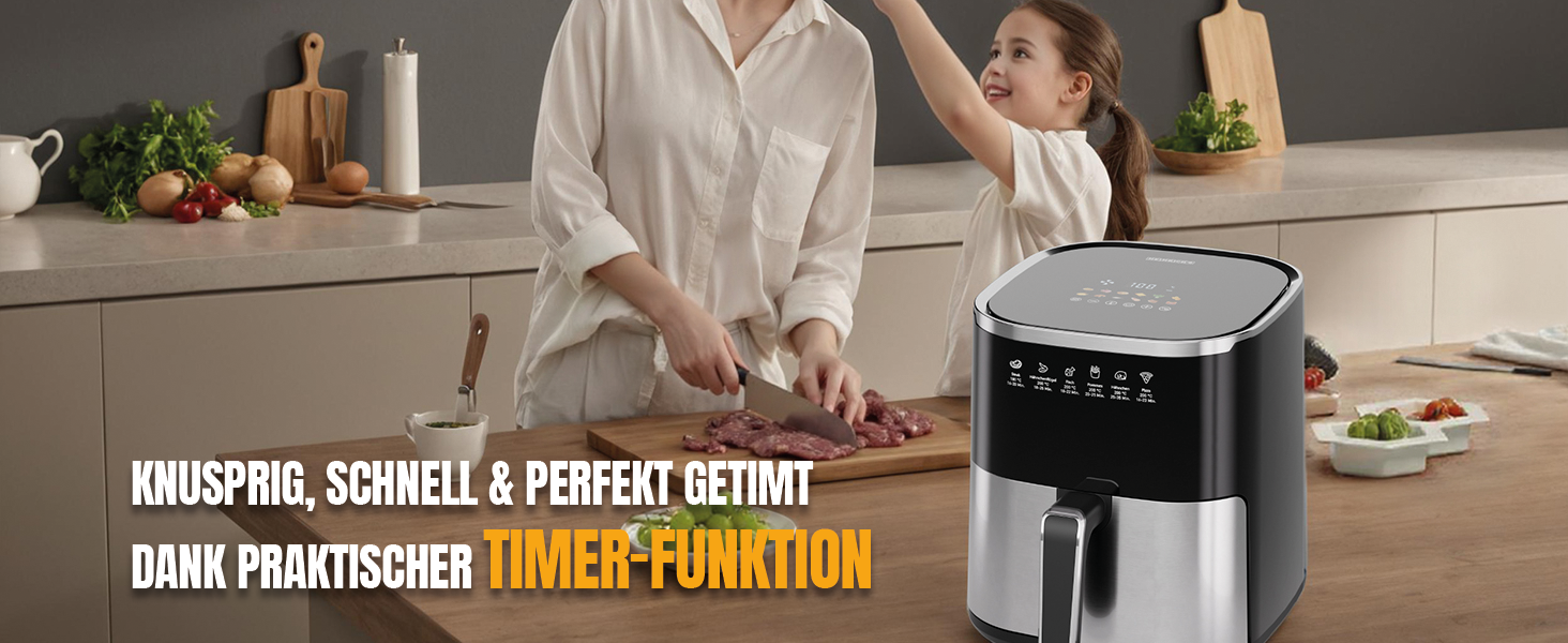 Фритюрниця повітряна HEINRICHS 9 літрів XXL, 10-в-1, LED-дисплей, 1800W, для здорового харчування