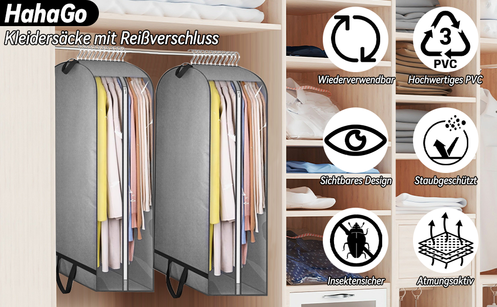 Чохли для одягу, 2 шт. - сірі, 110x60x25 см, з блискавкою. Захист від пилу та комах. Ідеально для зберігання та подорожей