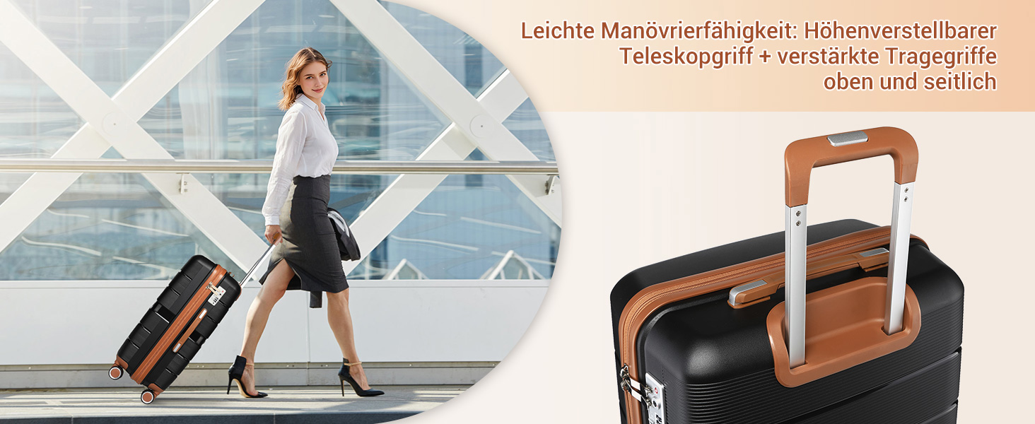 Чемодан туристичний British Traveller середнього розміру, 66 * 43.3 * 28.5 см, з TSA-замком, 8 коліс, з жорстким корпусом з PP, бежевий (чорний)