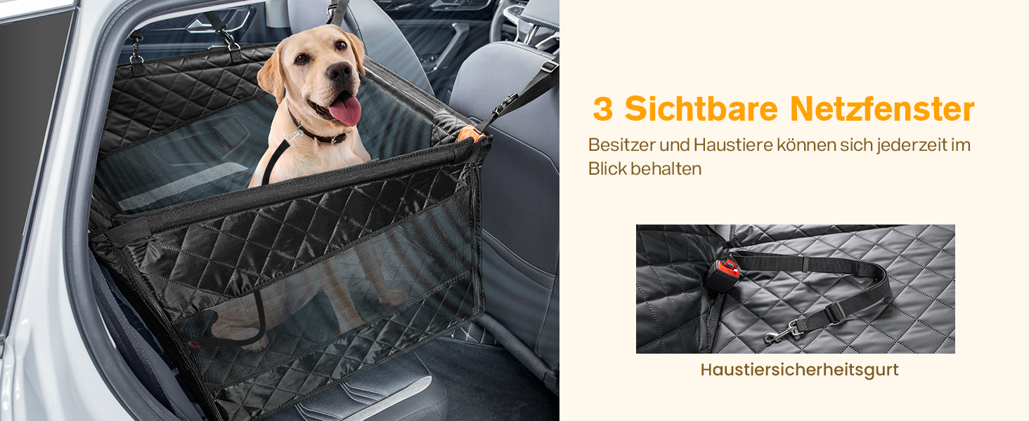 Pecute Dog Car Seat - XL Upgrade - Reinforced & Secure for Medium & Large Dogs - 70x61x55cm with 4 Straps