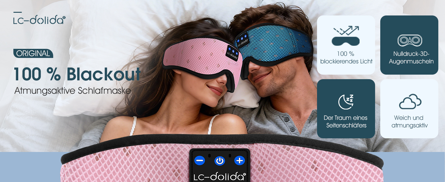 Маска для сну з навушниками Bluetooth 5.4 Dolida, 3D м'яка маска для сну з мікрофоном, рожева - для подорожей, йоги, медитації
