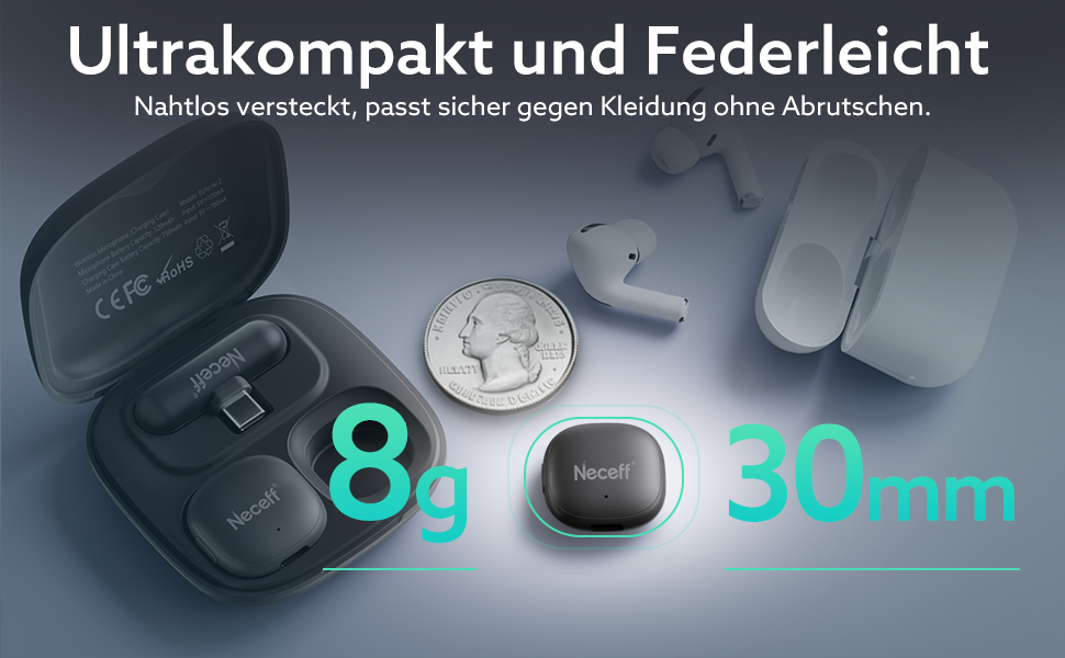 Бездротовий петличний мікрофон USB-C для iPhone 15/16/17 та Android смартфонів: 48kHz/24Bit, Plug-and-Play, 32 години роботи, шумозаглушення, чорний