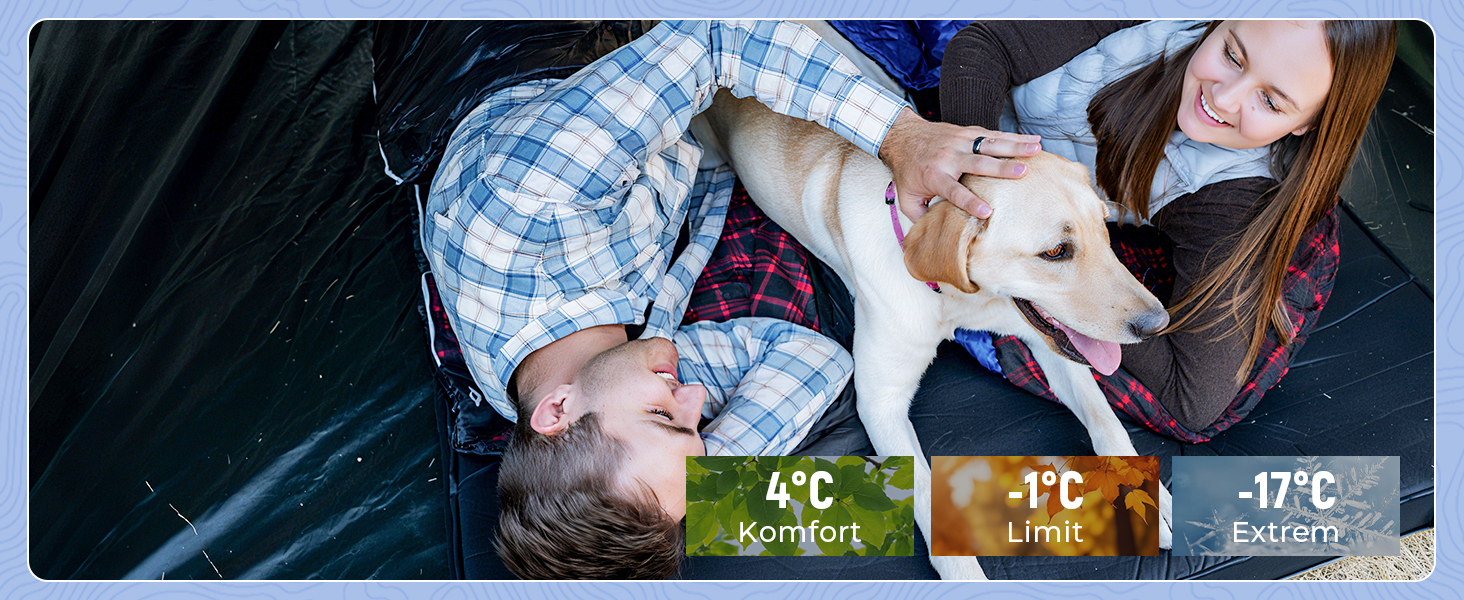 Сплячий мішок KingCamp XXL з бавовни фланелі для дорослих, великого розміру, теплий, зимовий, для кемпінгу, подорожей та активностей на відкритому повітрі, 4-сезонний, 220x100 см, класичний чорний