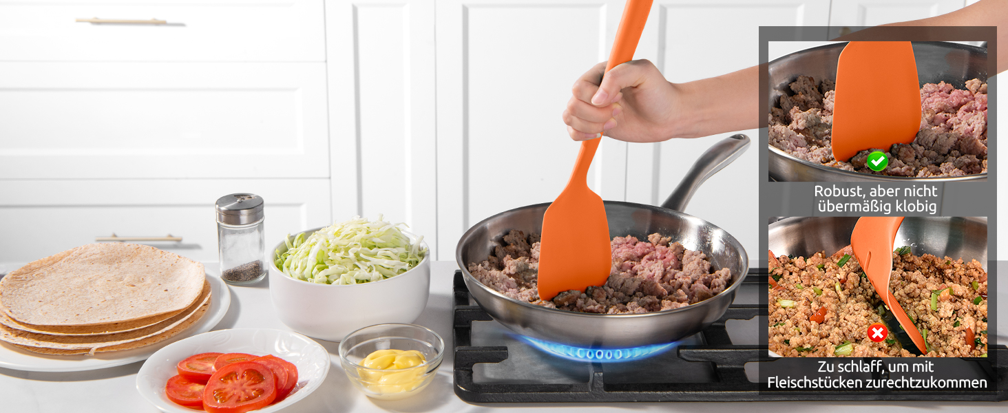 U-Taste Набір кухонного посуду з силікону, 5 шт, довгі, термостійкі до 315°C, BPA Free, антипригарні лопатки та ложки для змішування, смаження, сервірування (помаранчеві)