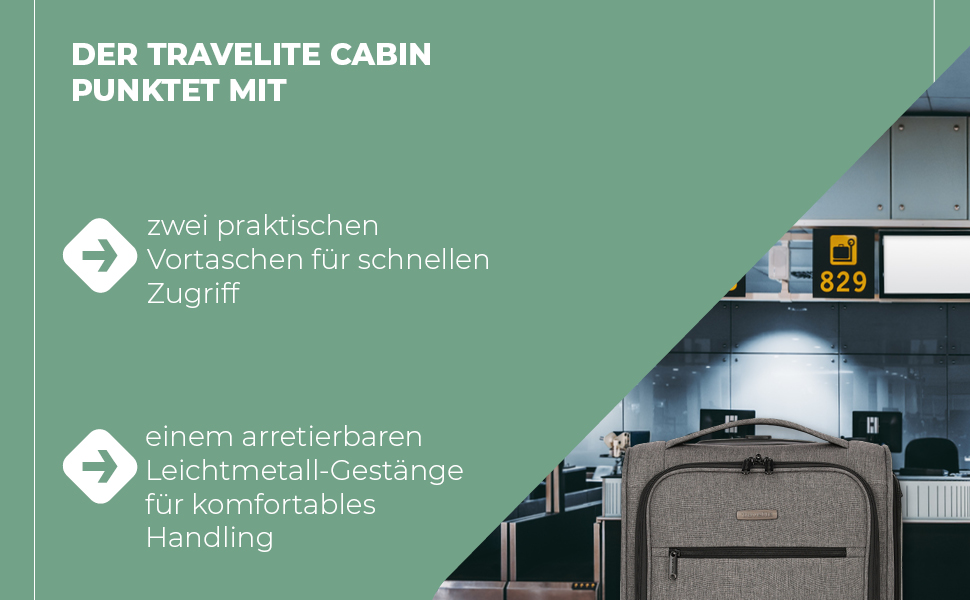 Чемодан ручної поклажі Travelite, 43 см, 28 л, з сумкою для ліквідів, 2 колеса, антрацит