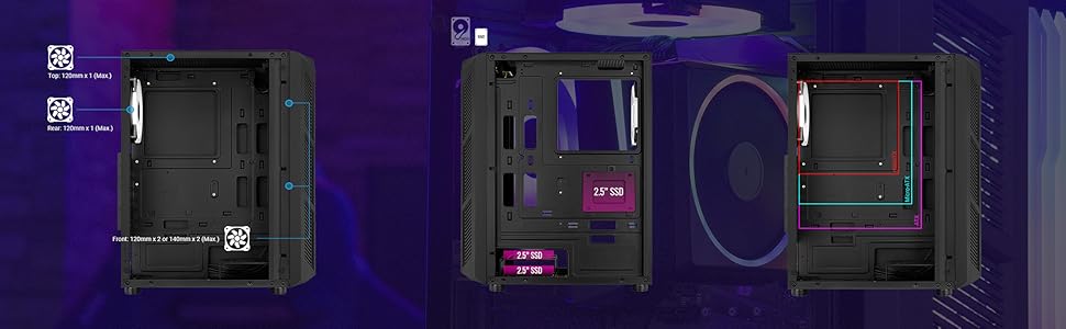 Корпус ПК Aerocool PRIME ATX з RGB підсвічуванням, загартоване скло, 12 см вентилятор, чорний