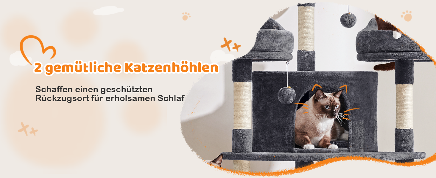 Котячий комплекс Yaheetech 174 см з 3 платформами та будиночком, бежевий