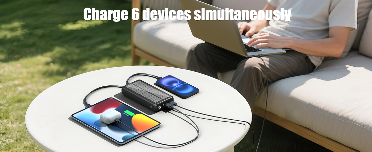 Сонячний павербанк 48000 мАг з 3 кабелями, сонячна панель з 3 виходами та 2 входами, швидка зарядка QC22.5 та PD USB-C 20W для телефонів, планшетів, кемпінгу, подорожей, активного відпочинку