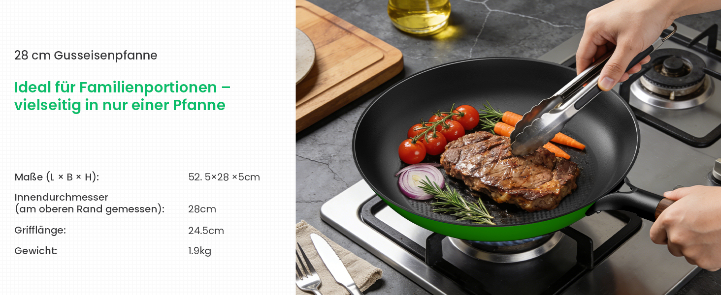 Чавунна сковорода YUTANN для індукції, газу, електроплити 20/24/28 см. Без PFOA/PFAS, з антипригарним покриттям