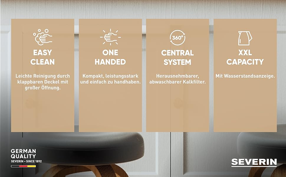 Електричний чайник Severin WK 3427, 1 л, червоний, з фільтром від накипу, нержавіюча сталь