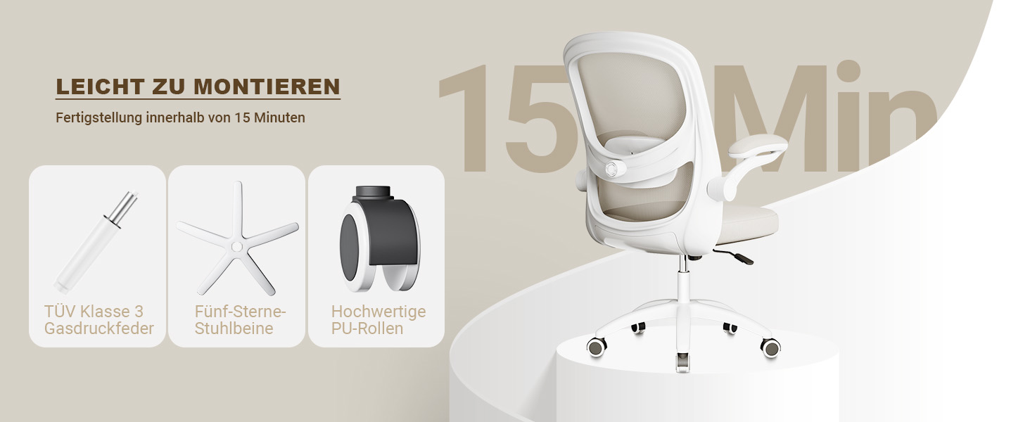 Офісний стіл ергономічний, комп'ютерний стілець з 4D поперековою підтримкою, регульовані підлокітники, сітчаста спинка, відповідає EN12520, сірий бежевий