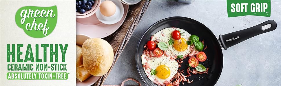 GreenChef Diamond Soft Grip Frying Pan with Non-Stick Coating, 30cm, PFAS-free, Induction, Dishwasher-safe, Black Frying Pan 30cm Frying Pan