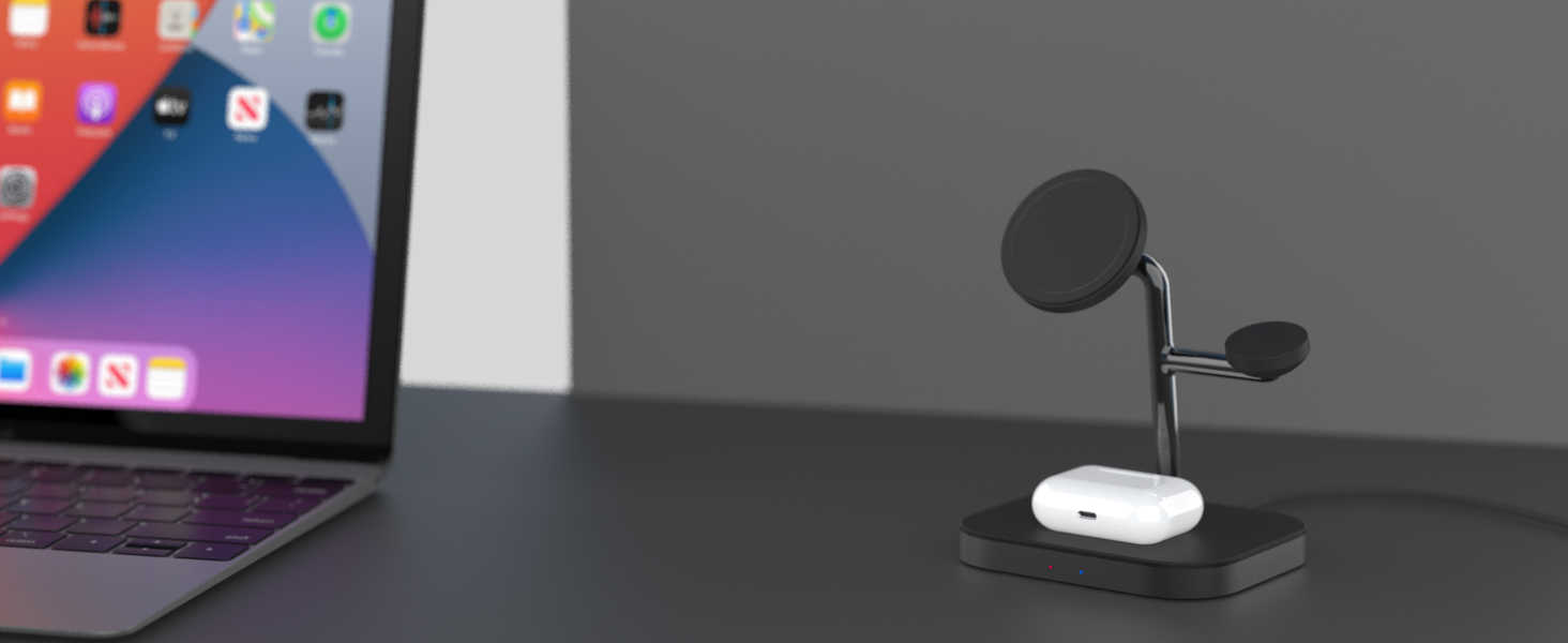 Бездротова зарядка Boaraino 3-в-1 для iPhone 17/16/15/14/13/12, Apple Watch та AirPods, чорний