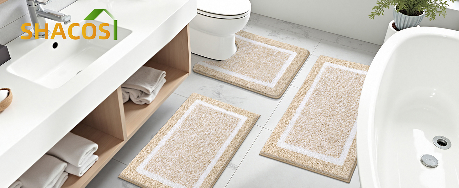 Килимок для ванної кімнати SHACOS: неслизький, м'який, швидковисихаючий, 50x80 см, бежевий