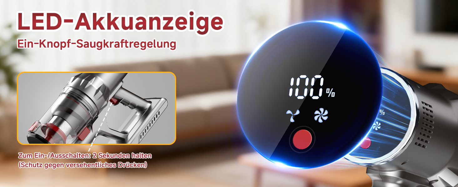 Бездротовий пилосос Hearten 4-в-1 з акумулятором, LED-дисплеєм та щіткою проти намотування, керуванням в один дотик, LED-підсвічуванням для шерсті тварин/килимів/твердих підлог, фіолетовий