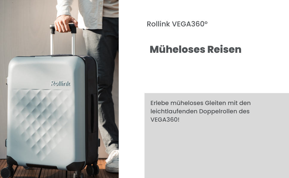 Чемодан Rollink Vega 360, чорний, 104L, 4 колеса, інноваційний замок, міцний, екологічний, для перевірки багажу