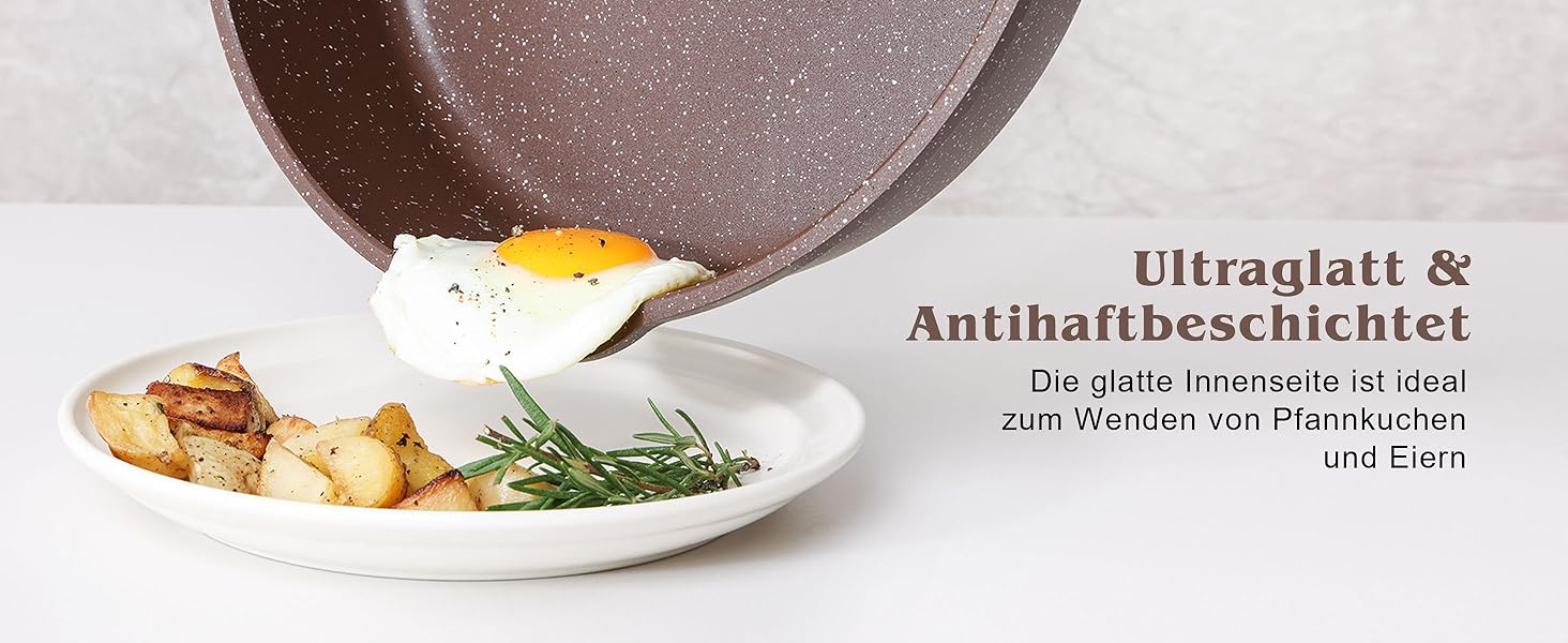 Сковорода SENSARTE з керамічним антипригарним покриттям, 28 см, швейцарське гранітне покриття, для приготування омлетів, сумісна з газовою та індукційною плитами, без PFOA/PTFE/PFAS, білий колір