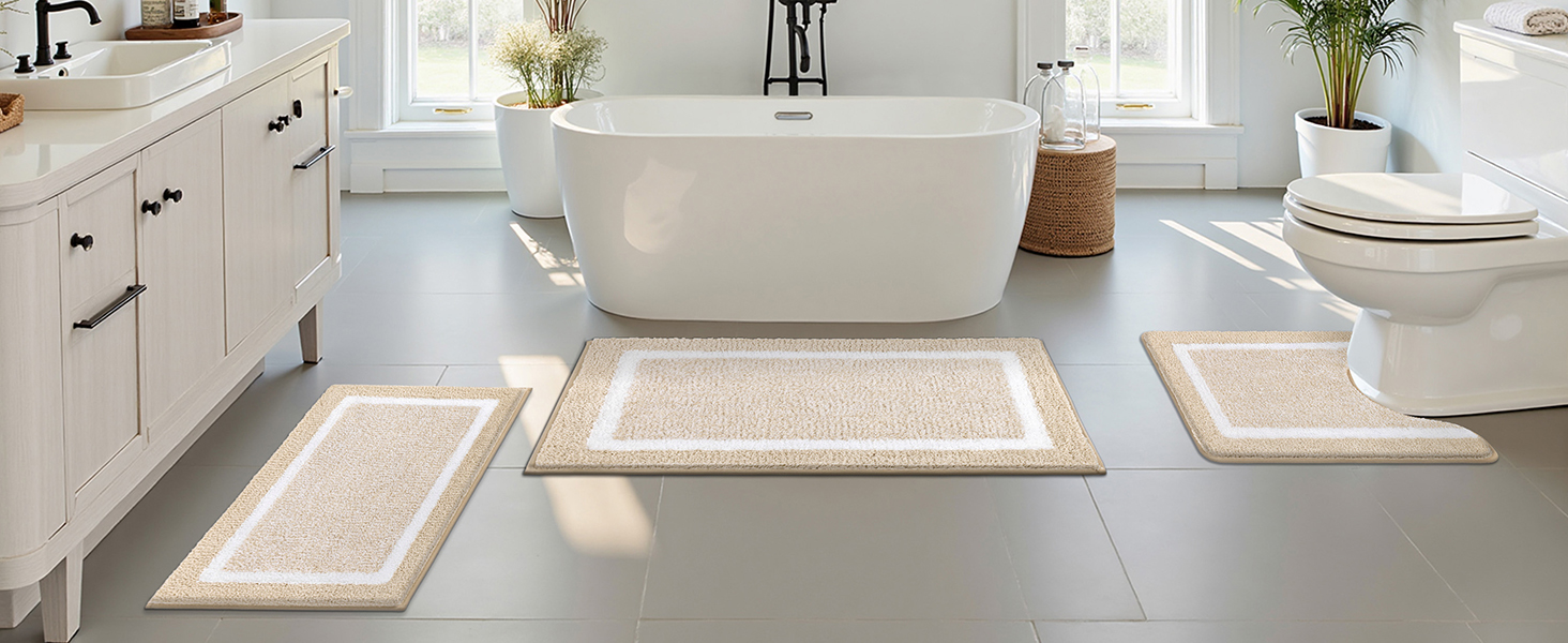 Килимок для ванної кімнати SHACOS: неслизький, м'який, швидковисихаючий, 50x80 см, бежевий
