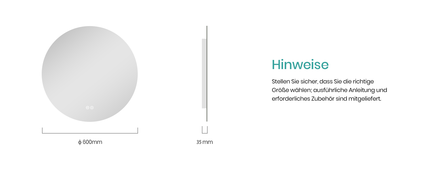 Дзеркало для ванної кімнати EMKE круглої форми з підсвічуванням 80 см - кругле дзеркало з 3 кольорами світла, регулюванням яскравості, сенсорним управлінням, функцією пам'яті та енергозбереженням. Розміри: 80 см x 80 см