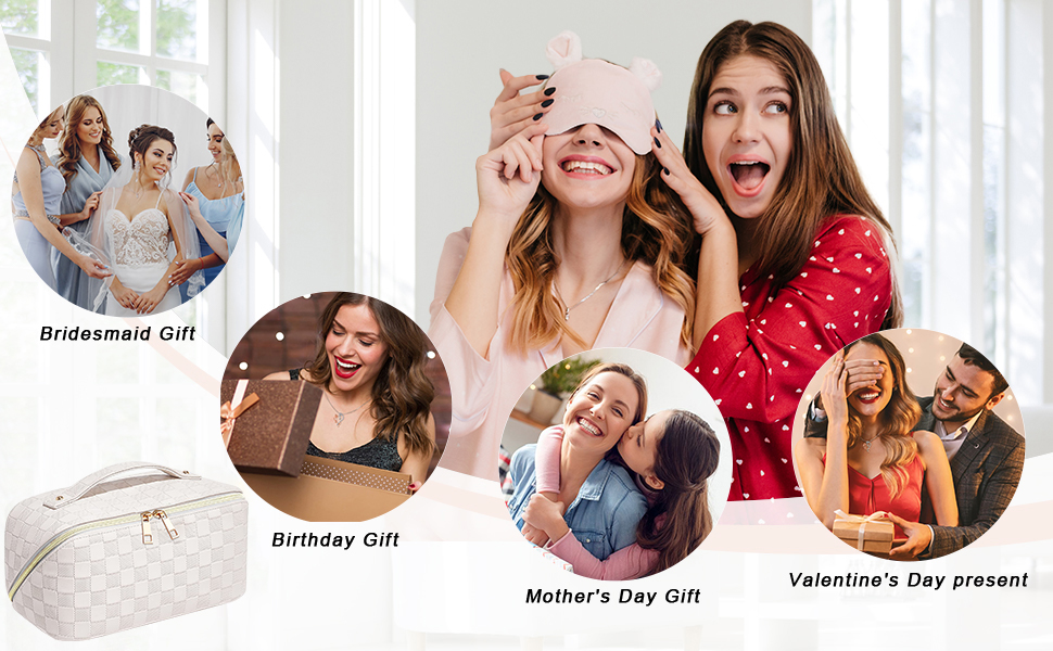 Косметичка для подорожей для жінок з великим об'ємом, водонепроникна, з перегородками, органайзер (кремовий абрикосовий)