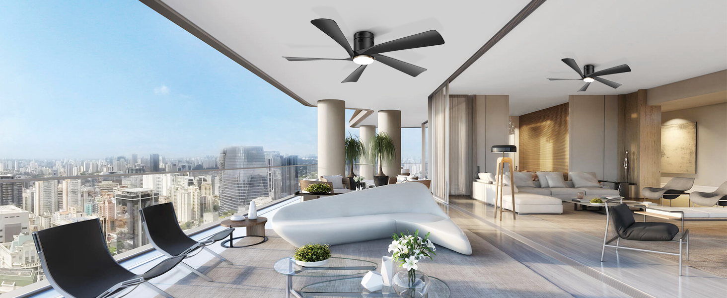 Стеляний вентилятор Ohniyou 132 см (52 дюйми) з підсвіткою, пультом та керуванням через додаток, регульована яскравість, тихий DC-двигун, для спальні, вітальні, тераси, чорний