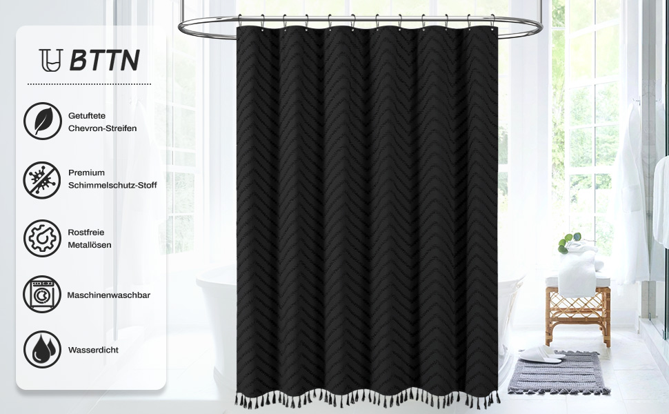 Штора для душу BTTN 180x180 см, Бохо, бежева з китицями, водонепроникна, з гачками (1 шт)