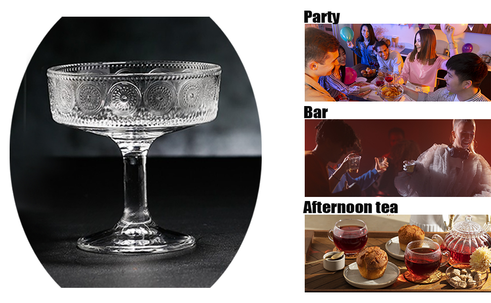 Набір келихів для коктейлів, 6 шт., 200 мл: келихи для еспресо, мартіні, купе для коктейлів, вечірок, Манхеттен, барні келихи