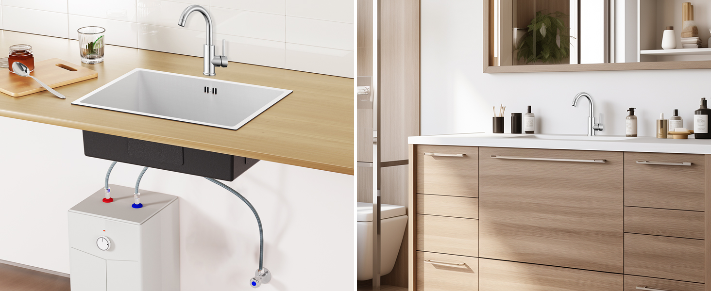 Кухонний змішувач Auralum для низького тиску, 360° обертання, 3 підключення, з міді з хромовим покриттям