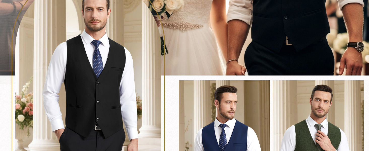 Костюмний жилет чоловічий HISDERN: елегантний, slim fit, для весілля та офіційних заходів, 3 ґудзики, кишені, S-4XL, бежевий XL