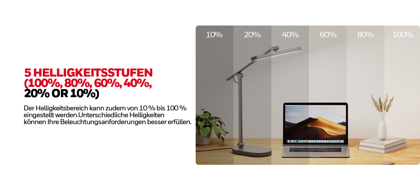 Настільна LED лампа Honeywell H4 Sunturalux - Офісна лампа з димером, 3 режими світла, сенсорне управління, сіра