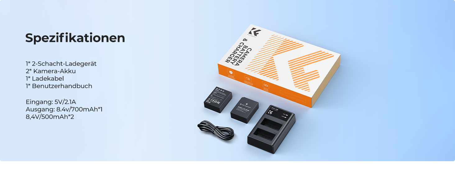 Акумулятор K&F Concept NP-W126 (2 шт.) з зарядним пристроєм Dual-Slot, 1300mAh для Fujifilm XM5, X100VI, X100V, X100F, XS10, XT30, XT30 II, XT20, XE4, A5, X-E1, E2, E3