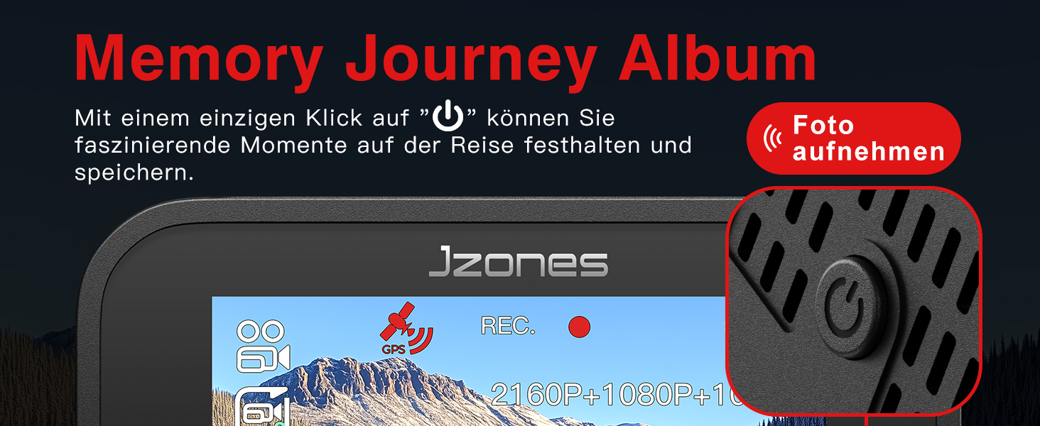 Відеореєстратор Jzones з GPS, WiFi, 4K+1080P, потрійна камера (передня, задня, внутрішня), 64GB SD, G-сенсор, нічне бачення, паркувальний режим, керування через додаток