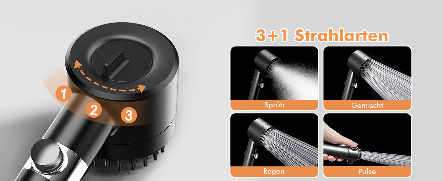 Showerhead with Filter MEKO High-Pressure Handheld Shower with 15-Layer Filtration, 1.5M Hose, 3 Spray Patterns, Water-Saving Showerhead for Removing Hard Water, Residual Chlorine, Bacteria, and Heavy Metals (Black)