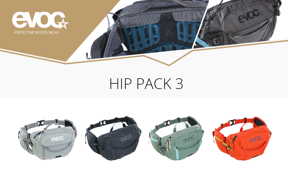 EVOC HIP Pack 3л - поясна сумка, бананка (3л, система Airflow Contact, регульований поясний ремінь, система Venti Flap) сірого кольору без питної бульбашки