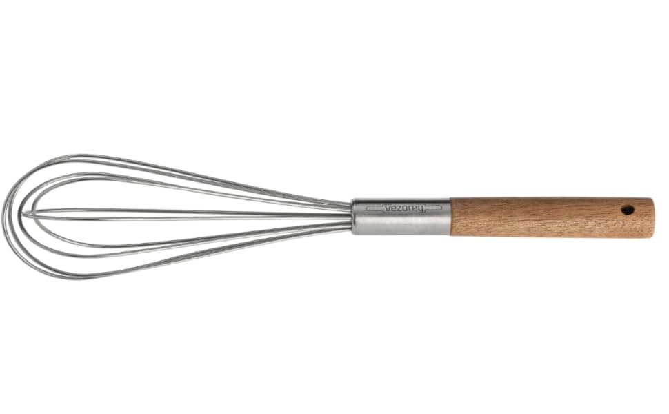 Преміум вінчик для збивання з дерев'яною ручкою з акації 28 см - високоякісний вінчик для збивання з нержавіючої сталі для кухні (стійкий до корозії) - дизайнерський вінчик та ручний вінчик з дерева