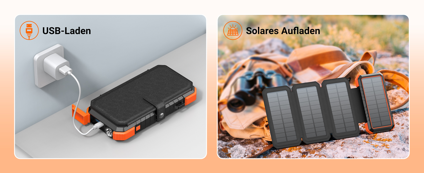 Powerbank BLAVOR 20000mAh з сонячною панеллю, USB-C PD 18W, для зарядки телефону та планшета, Orange