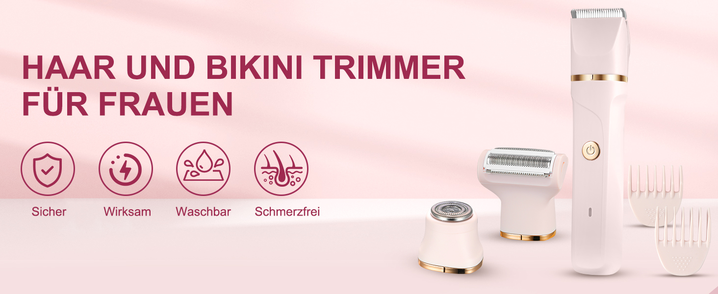 Електричний жіночий тример 3-в-1 для тіла та обличчя, водонепроникний, рожевий